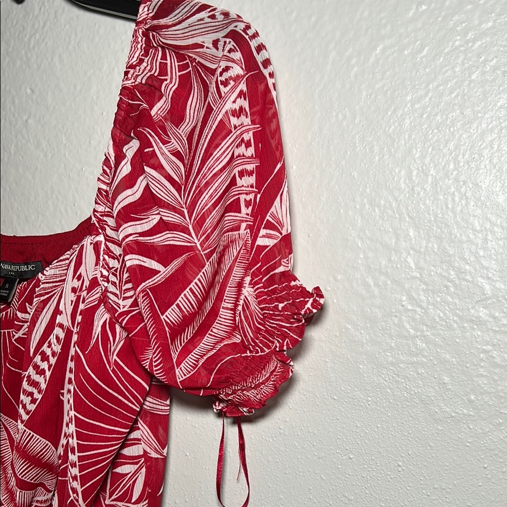 Banana Republic Red Puff Sleeve Midi Dress Small Size - Picture 3 of 7